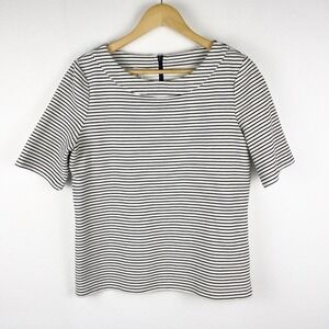 Talbots Black White Striped Half Sleeve Blouse Top Shirt Women's Medium Stretch